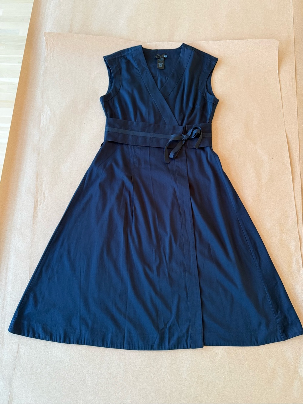 Navy Wrap Dress with Waist Tie — Size L